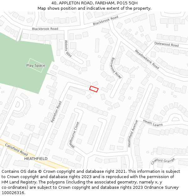 40, APPLETON ROAD, FAREHAM, PO15 5QH: Location map and indicative extent of plot