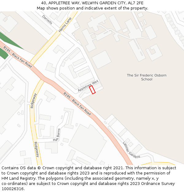 40, APPLETREE WAY, WELWYN GARDEN CITY, AL7 2FE: Location map and indicative extent of plot
