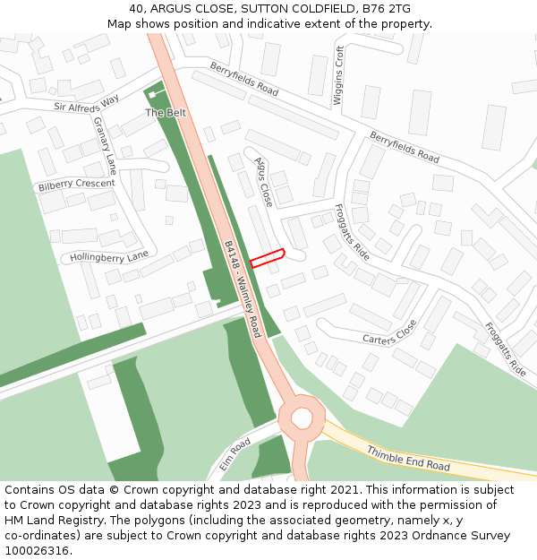 40, ARGUS CLOSE, SUTTON COLDFIELD, B76 2TG: Location map and indicative extent of plot