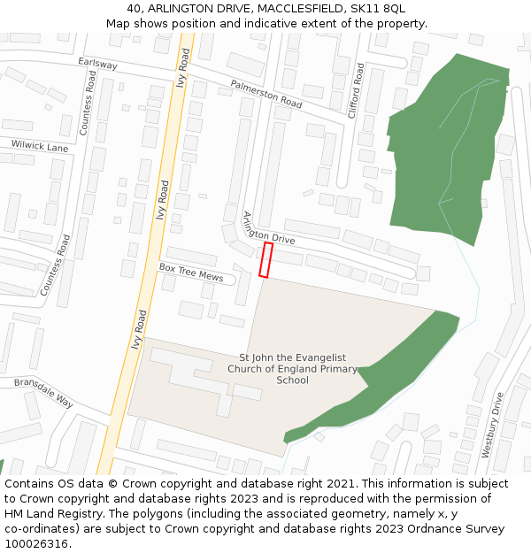 40, ARLINGTON DRIVE, MACCLESFIELD, SK11 8QL: Location map and indicative extent of plot