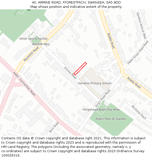 40, ARMINE ROAD, FFORESTFACH, SWANSEA, SA5 8DD: Location map and indicative extent of plot