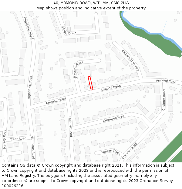 40, ARMOND ROAD, WITHAM, CM8 2HA: Location map and indicative extent of plot