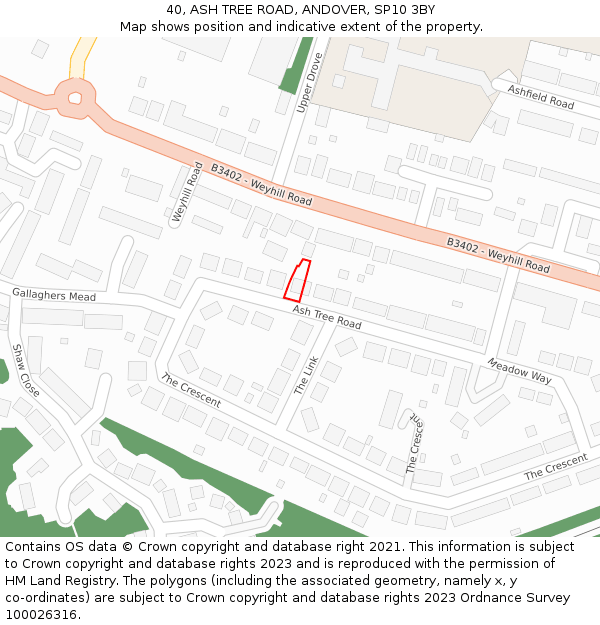 40, ASH TREE ROAD, ANDOVER, SP10 3BY: Location map and indicative extent of plot