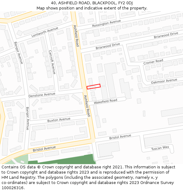 40, ASHFIELD ROAD, BLACKPOOL, FY2 0DJ: Location map and indicative extent of plot