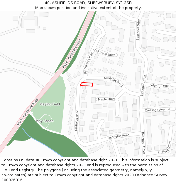 40, ASHFIELDS ROAD, SHREWSBURY, SY1 3SB: Location map and indicative extent of plot