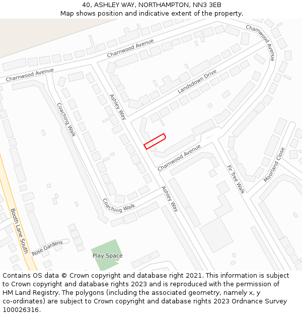 40, ASHLEY WAY, NORTHAMPTON, NN3 3EB: Location map and indicative extent of plot