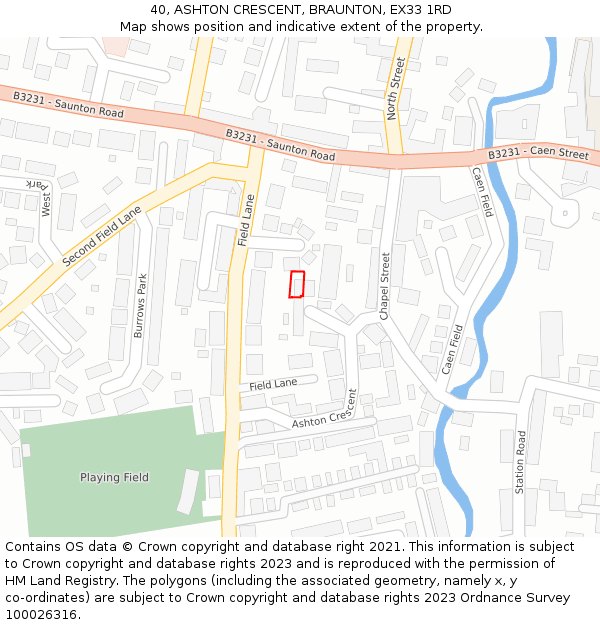 40, ASHTON CRESCENT, BRAUNTON, EX33 1RD: Location map and indicative extent of plot