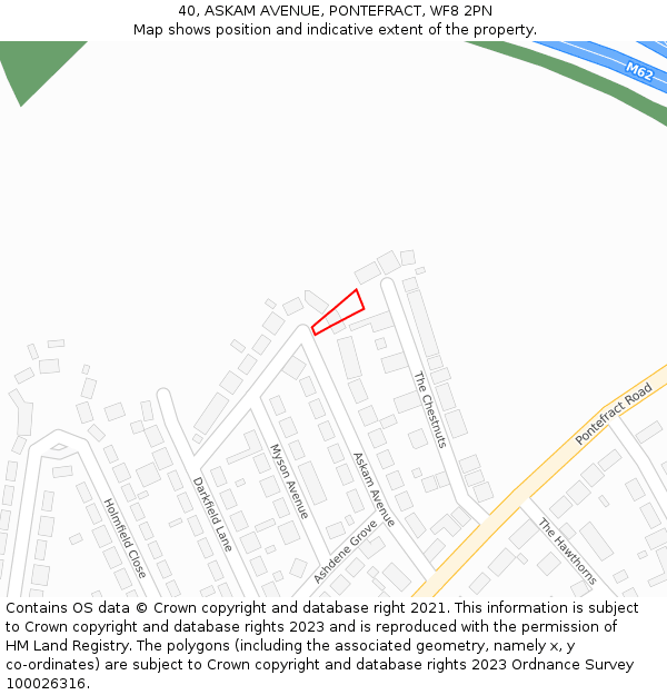 40, ASKAM AVENUE, PONTEFRACT, WF8 2PN: Location map and indicative extent of plot