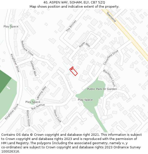 40, ASPEN WAY, SOHAM, ELY, CB7 5ZQ: Location map and indicative extent of plot