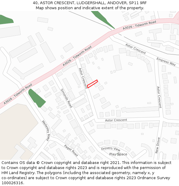 40, ASTOR CRESCENT, LUDGERSHALL, ANDOVER, SP11 9RF: Location map and indicative extent of plot