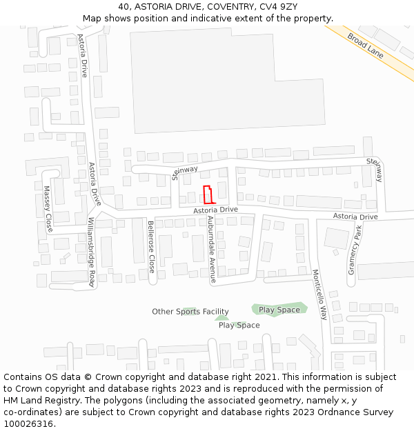 40, ASTORIA DRIVE, COVENTRY, CV4 9ZY: Location map and indicative extent of plot