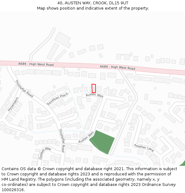 40, AUSTEN WAY, CROOK, DL15 9UT: Location map and indicative extent of plot