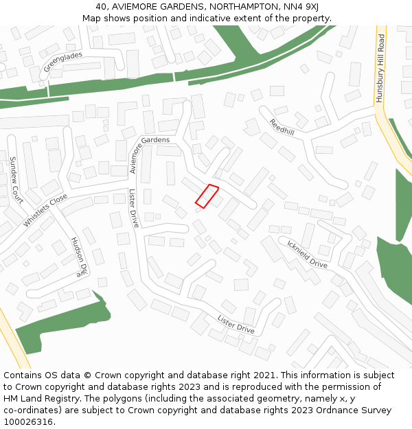 40, AVIEMORE GARDENS, NORTHAMPTON, NN4 9XJ: Location map and indicative extent of plot