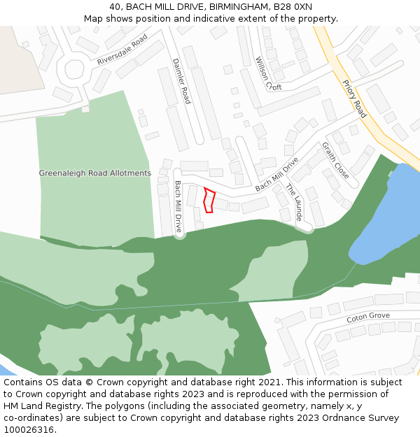 40, BACH MILL DRIVE, BIRMINGHAM, B28 0XN: Location map and indicative extent of plot