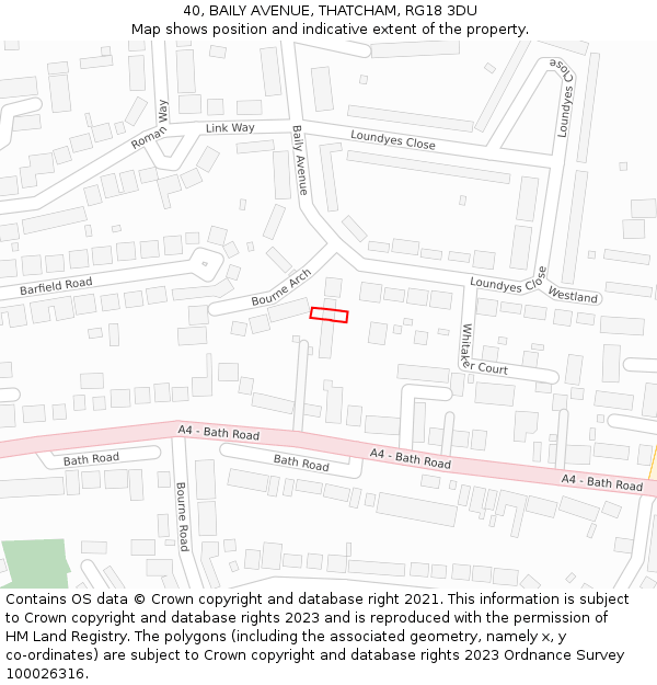 40, BAILY AVENUE, THATCHAM, RG18 3DU: Location map and indicative extent of plot