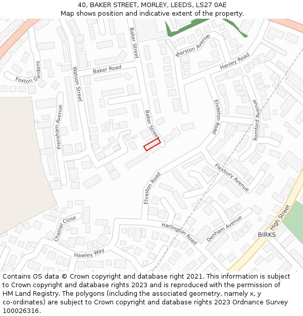 40, BAKER STREET, MORLEY, LEEDS, LS27 0AE: Location map and indicative extent of plot