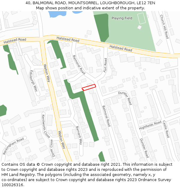 40, BALMORAL ROAD, MOUNTSORREL, LOUGHBOROUGH, LE12 7EN: Location map and indicative extent of plot