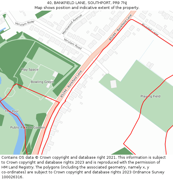 40, BANKFIELD LANE, SOUTHPORT, PR9 7NJ: Location map and indicative extent of plot