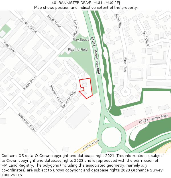 40, BANNISTER DRIVE, HULL, HU9 1EJ: Location map and indicative extent of plot