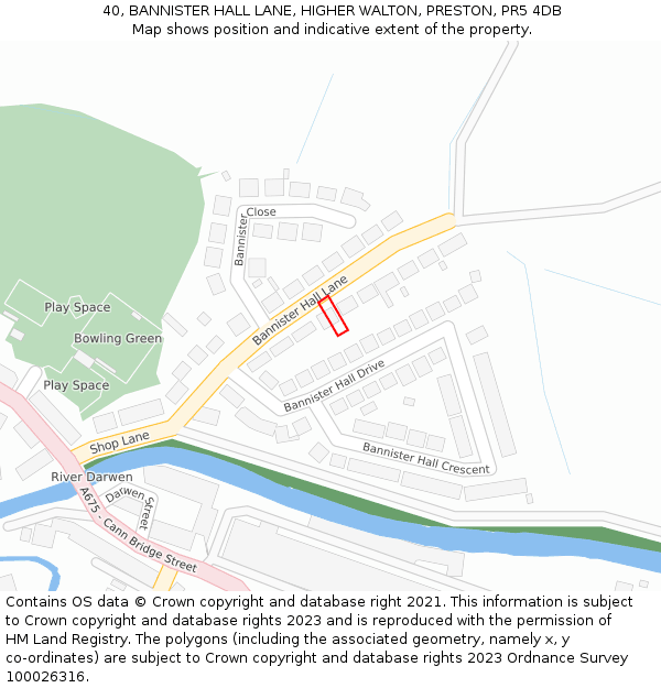 40, BANNISTER HALL LANE, HIGHER WALTON, PRESTON, PR5 4DB: Location map and indicative extent of plot