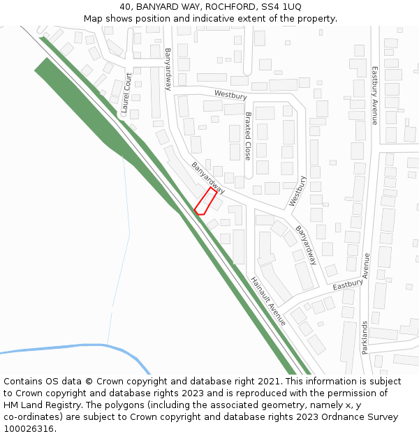 40, BANYARD WAY, ROCHFORD, SS4 1UQ: Location map and indicative extent of plot