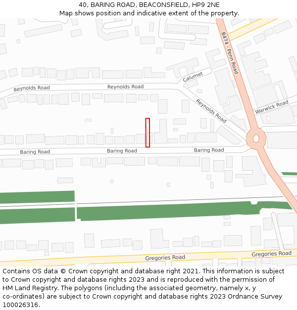 40, BARING ROAD, BEACONSFIELD, HP9 2NE: Location map and indicative extent of plot