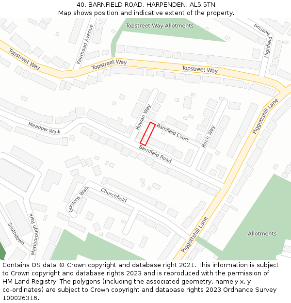 40, BARNFIELD ROAD, HARPENDEN, AL5 5TN: Location map and indicative extent of plot