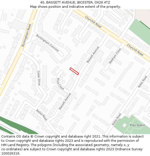 40, BASSETT AVENUE, BICESTER, OX26 4TZ: Location map and indicative extent of plot