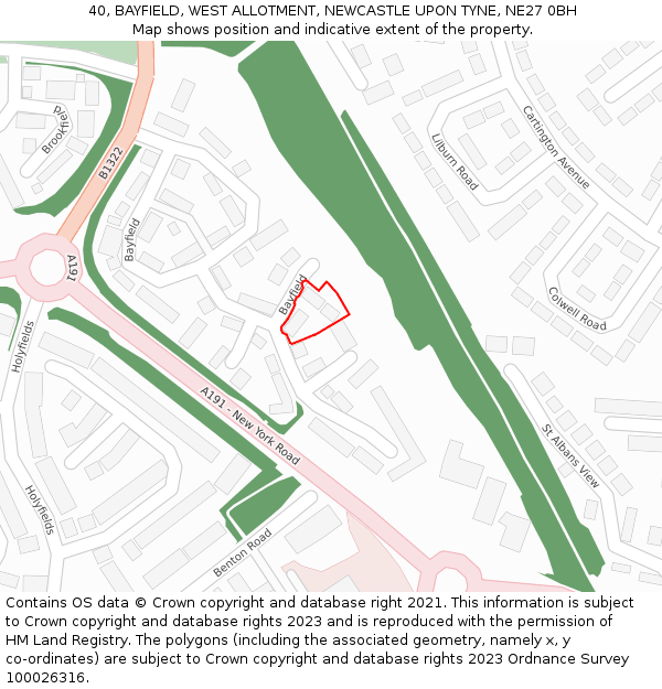 40, BAYFIELD, WEST ALLOTMENT, NEWCASTLE UPON TYNE, NE27 0BH: Location map and indicative extent of plot