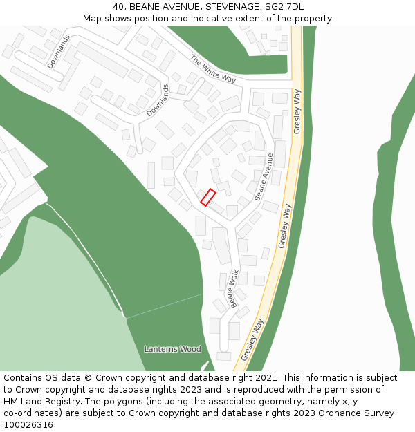 40, BEANE AVENUE, STEVENAGE, SG2 7DL: Location map and indicative extent of plot