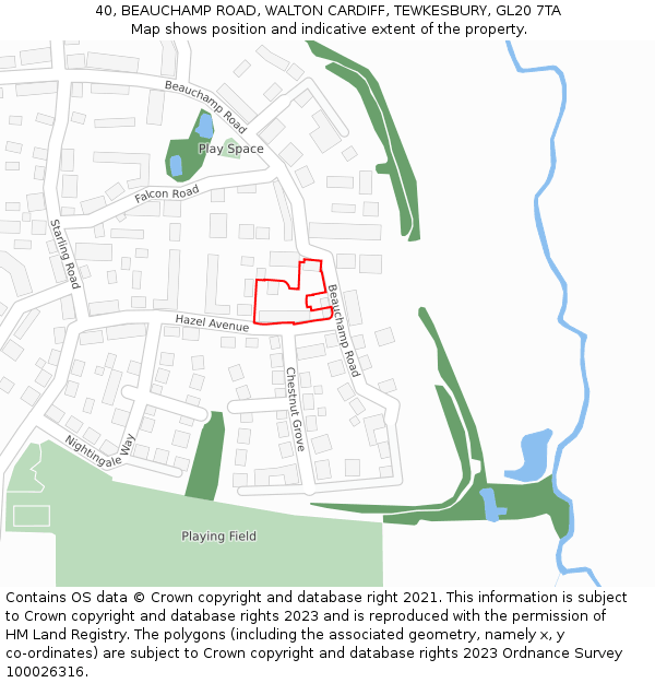 40, BEAUCHAMP ROAD, WALTON CARDIFF, TEWKESBURY, GL20 7TA: Location map and indicative extent of plot