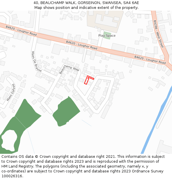 40, BEAUCHAMP WALK, GORSEINON, SWANSEA, SA4 6AE: Location map and indicative extent of plot