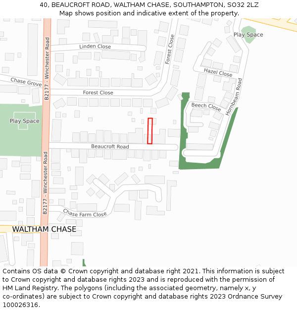 40, BEAUCROFT ROAD, WALTHAM CHASE, SOUTHAMPTON, SO32 2LZ: Location map and indicative extent of plot