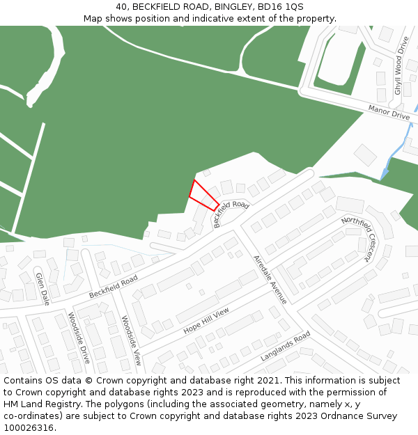 40, BECKFIELD ROAD, BINGLEY, BD16 1QS: Location map and indicative extent of plot