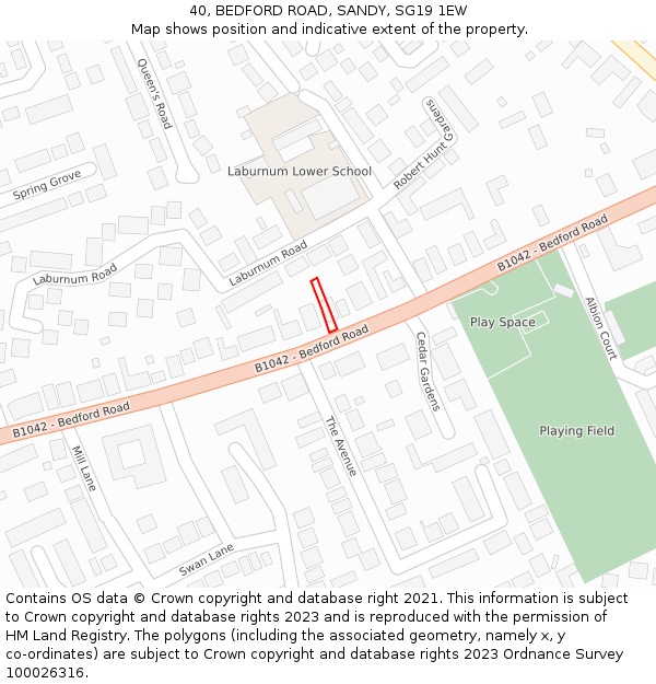 40, BEDFORD ROAD, SANDY, SG19 1EW: Location map and indicative extent of plot