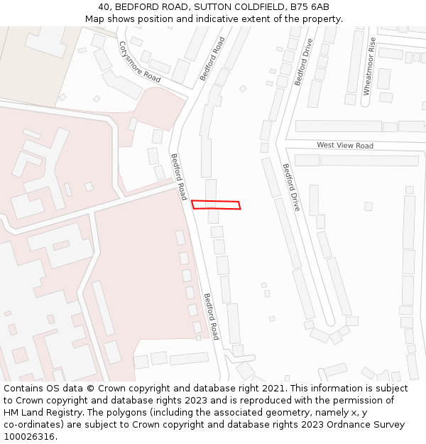 40, BEDFORD ROAD, SUTTON COLDFIELD, B75 6AB: Location map and indicative extent of plot