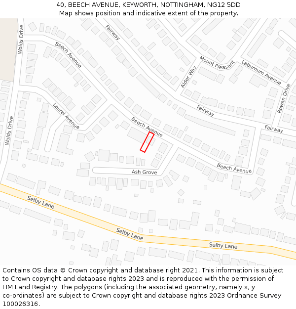 40, BEECH AVENUE, KEYWORTH, NOTTINGHAM, NG12 5DD: Location map and indicative extent of plot