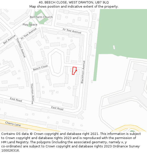 40, BEECH CLOSE, WEST DRAYTON, UB7 9LQ: Location map and indicative extent of plot