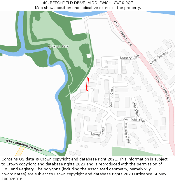 40, BEECHFIELD DRIVE, MIDDLEWICH, CW10 9QE: Location map and indicative extent of plot