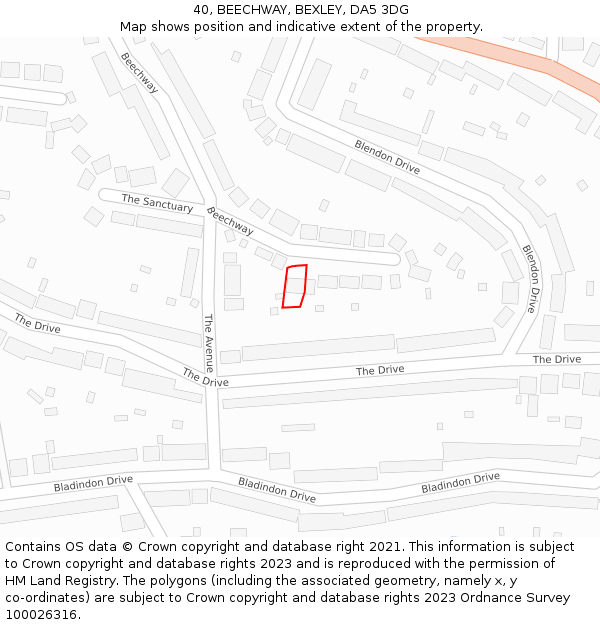 40, BEECHWAY, BEXLEY, DA5 3DG: Location map and indicative extent of plot