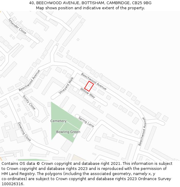 40, BEECHWOOD AVENUE, BOTTISHAM, CAMBRIDGE, CB25 9BG: Location map and indicative extent of plot