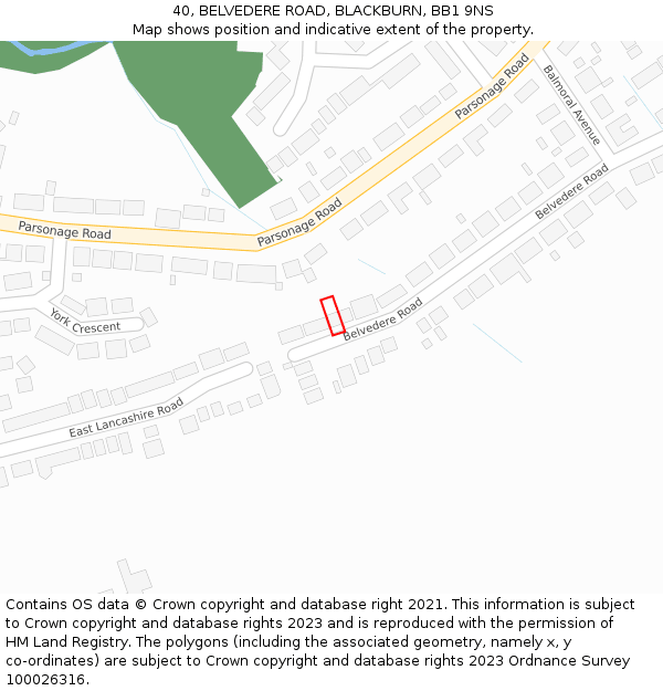 40, BELVEDERE ROAD, BLACKBURN, BB1 9NS: Location map and indicative extent of plot