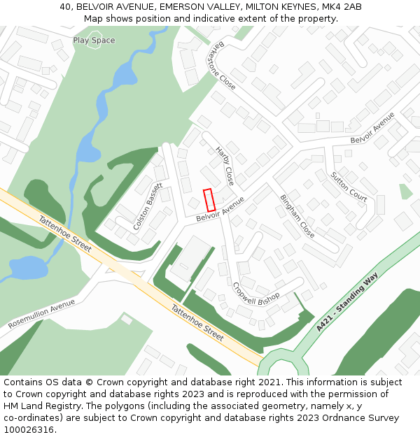 40, BELVOIR AVENUE, EMERSON VALLEY, MILTON KEYNES, MK4 2AB: Location map and indicative extent of plot