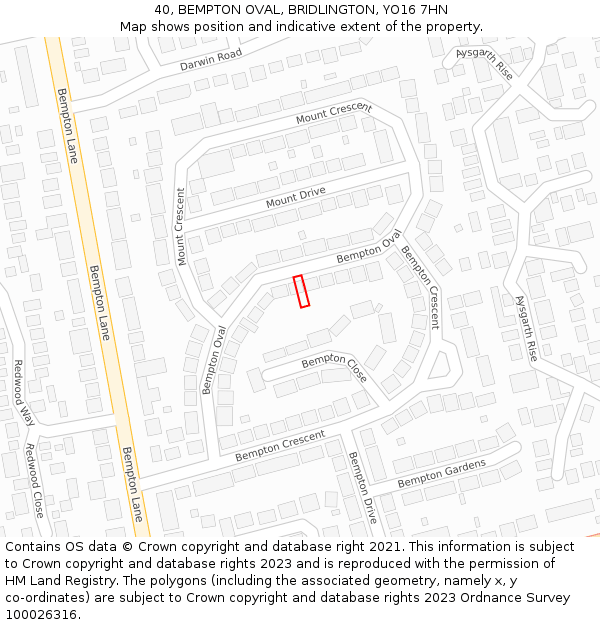 40, BEMPTON OVAL, BRIDLINGTON, YO16 7HN: Location map and indicative extent of plot