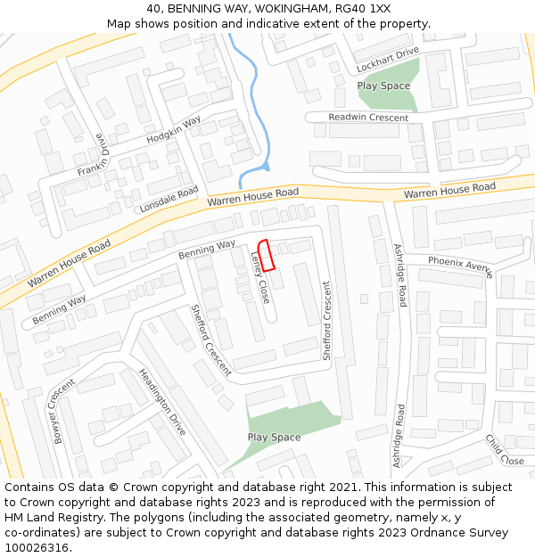 40, BENNING WAY, WOKINGHAM, RG40 1XX: Location map and indicative extent of plot