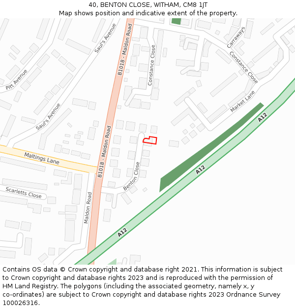 40, BENTON CLOSE, WITHAM, CM8 1JT: Location map and indicative extent of plot