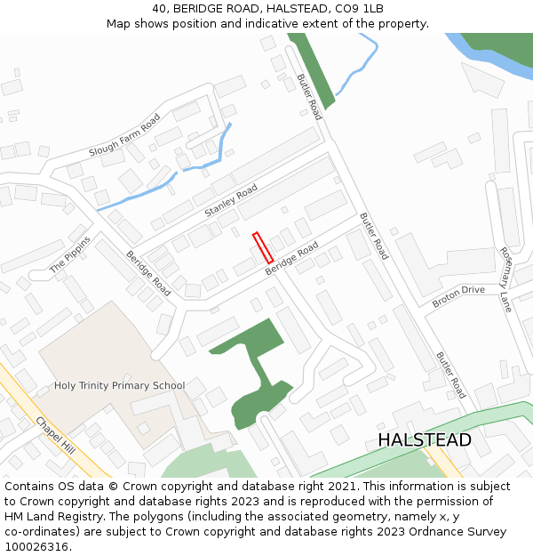 40, BERIDGE ROAD, HALSTEAD, CO9 1LB: Location map and indicative extent of plot