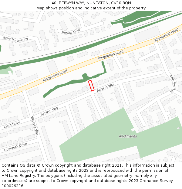 40, BERWYN WAY, NUNEATON, CV10 8QN: Location map and indicative extent of plot