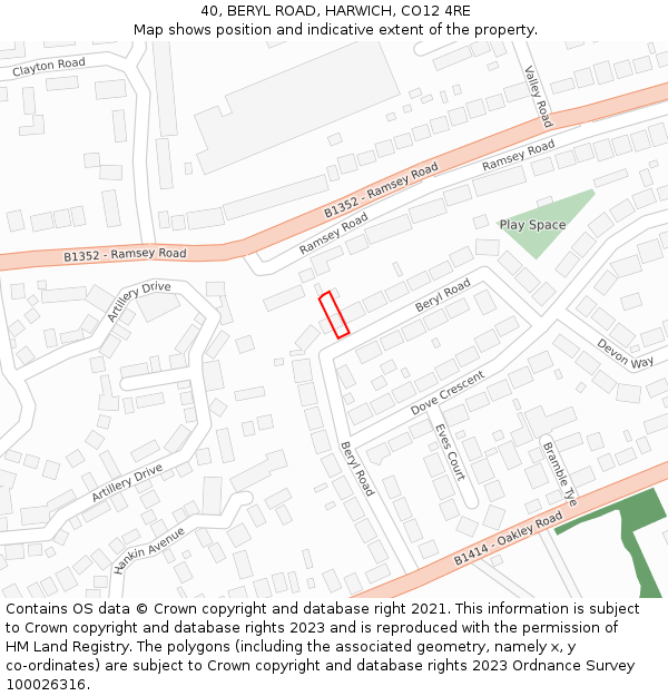 40, BERYL ROAD, HARWICH, CO12 4RE: Location map and indicative extent of plot