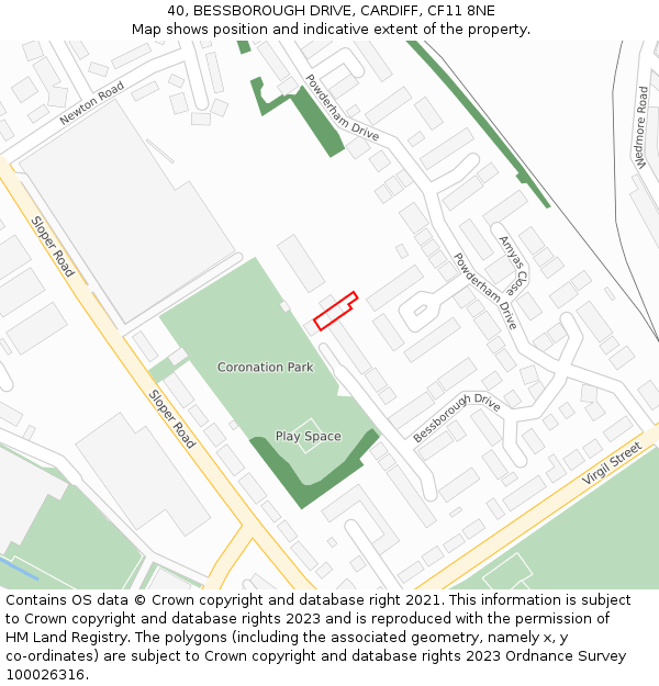 40, BESSBOROUGH DRIVE, CARDIFF, CF11 8NE: Location map and indicative extent of plot